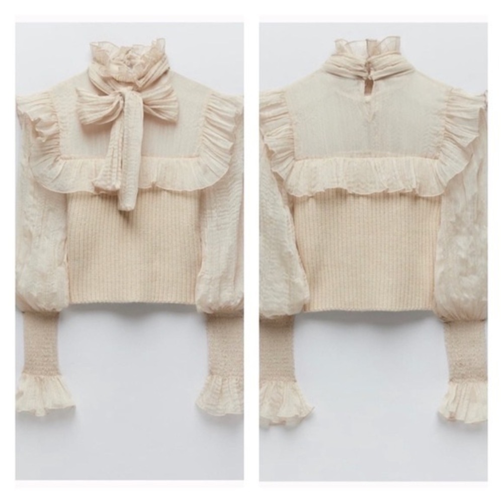 Zara blouse blogger favorite preppy knit combination sweater size small